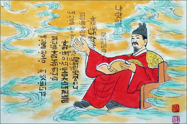 세종은 백성사랑으로 훈민정음을 창제했지만, 정작 대한민국은 우리말을 사랑하지 않는지도 모른다.(그림 이무성 작가)