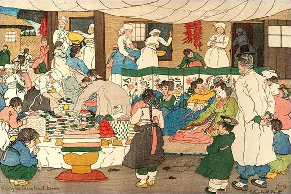 키스의 <시골 혼례잔치>, 《Old Korea》, 1921, 채색목판