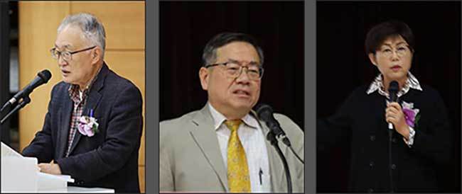 학술심포지움 사회를  맡은 박환 이사장, 중국지역을 맡은 장세윤 박사, 미주 및 일본지역을 맡은 이윤옥 박사(왼쪽부터)