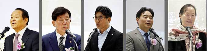 이병부 고양시지회장, 이규중 광복회 부회장, 이재복 고양시 사회복지국장, 김운남 고양시의회 의장 길은정 경기북부보훈지청 보훈과장(왼쪽부터)